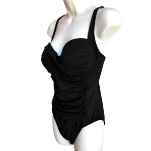 La Blanca Black One Piece Swimsuit with Ruching - Classic Glam - size 14